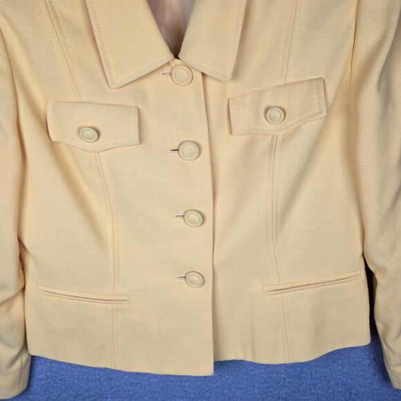 Le Suit Petite Womens Butter Yellow Cropped Blazer Jacket 8P Y2K Retro On Trend - Picture 7 of 9